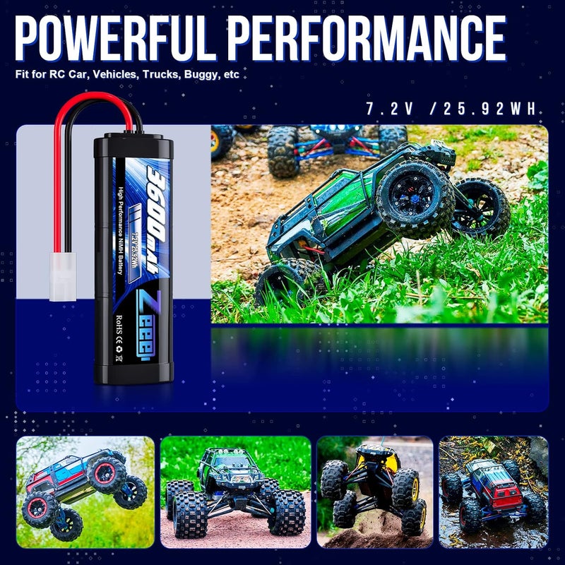 Zeee 7.2V NiMH Battery 3600mAh RC Battery High Power with Tamiya Connector for RC Car RC Truck Associated HPI Losi Kyosho Racing Hobby - Image 5